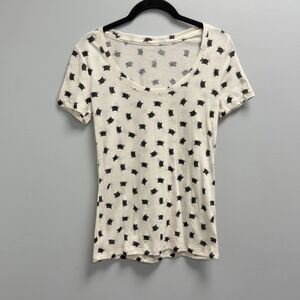 BDG Light Beige black poly cotton cat heads t-shirt tee knit top scoop neck S